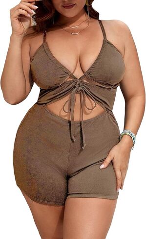 Floerns Women's Plus Size Monokini Cut Out Knot Front Crisscross One Piece Swimsuit in Saudi Arabia