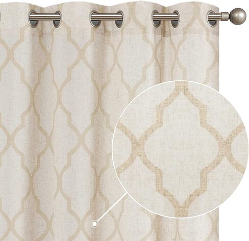 COLLACT Linen Curtains Moroccan Tile Curtains for Living Room Bedroom Blue Geometric Patterned Curtains 63 Inch Length Farmhouse Light Filtering Drapes Grommet Window Treatments 2 Panels Blue on Beige in Saudi Arabia