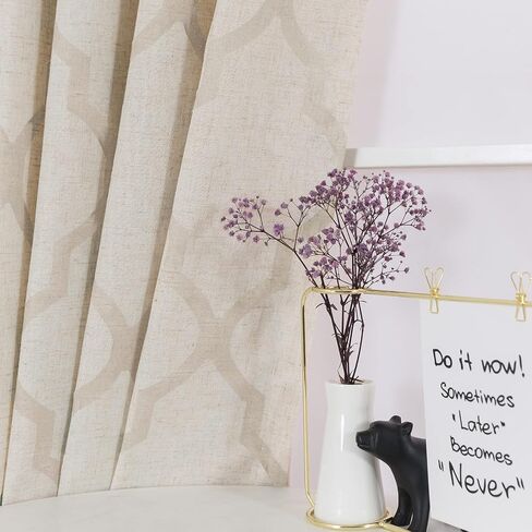 COLLACT Linen Curtains Moroccan Tile Curtains for Living Room Bedroom Blue Geometric Patterned Curtains 63 Inch Length Farmhouse Light Filtering Drapes Grommet Window Treatments 2 Panels Blue on Beige in Saudi Arabia
