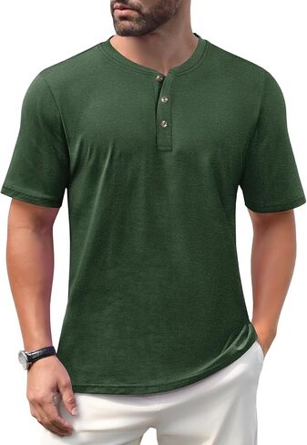 قمصان EKLENTSON Henley للرجال بأكمام قصيرة قميص صيفي غير رسمي من القطن بأزرار أمامية in Kuwait
