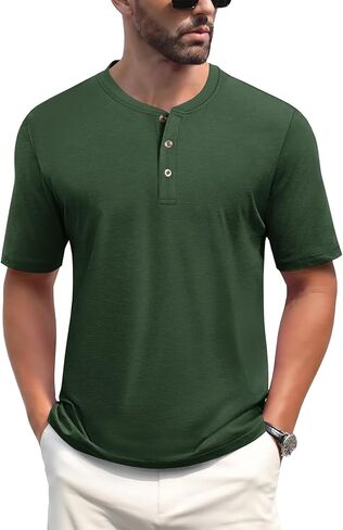 قمصان EKLENTSON Henley للرجال بأكمام قصيرة قميص صيفي غير رسمي من القطن بأزرار أمامية in Kuwait