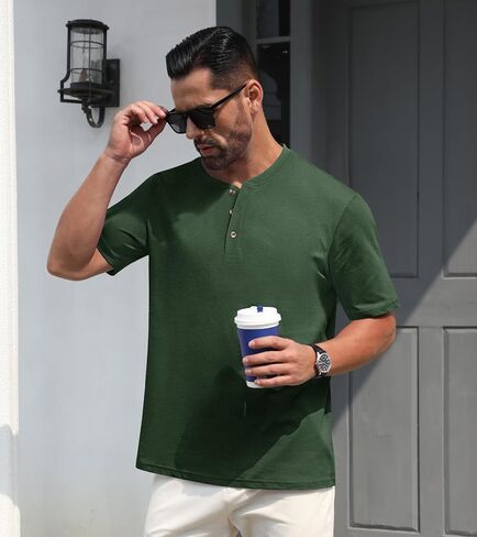 قمصان EKLENTSON Henley للرجال بأكمام قصيرة قميص صيفي غير رسمي من القطن بأزرار أمامية in Kuwait