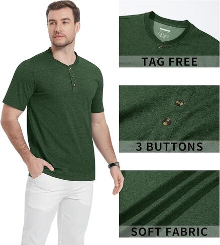 قمصان EKLENTSON Henley للرجال بأكمام قصيرة قميص صيفي غير رسمي من القطن بأزرار أمامية in Kuwait