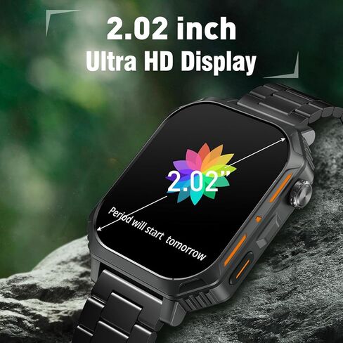 ساعة ذكية، ساعة لياقة بدنية مقاس 2.02 بوصة (الرد/إجراء مكالمة)، مراقب معدل نبضات القلب أثناء النوم، مقاومة للماء 5ATM، أكثر من 100 وضع رياضي لتتبع الأنشطة متوافقة مع Android iOS (سوار ساعة فولاذي) in Kuwait