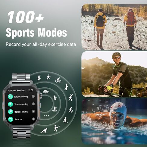 ساعة ذكية، ساعة لياقة بدنية مقاس 2.02 بوصة (الرد/إجراء مكالمة)، مراقب معدل نبضات القلب أثناء النوم، مقاومة للماء 5ATM، أكثر من 100 وضع رياضي لتتبع الأنشطة متوافقة مع Android iOS (سوار ساعة فولاذي) in Kuwait