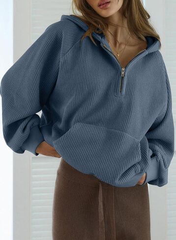 SHEWIN Women Casual Long Sleeve V Neck Half Zip Hoodies Sweatshirts Tops, S-XXL in Saudi Arabia