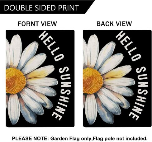 مرحبا الشمس المشرقة حديقة العلم الربيع الصيف الأزهار مزدوجة من جانب ديزي ترحيب الزخرفية الصغيرة الخيش حديقة الأعلام 12.5 × 18 بوصة الزينة الموسمية لساحة الحديقة الفناء في الهواء الطلق (أسود) in Kuwait