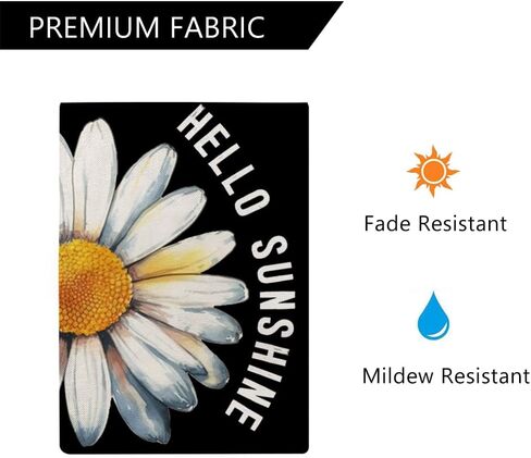 مرحبا الشمس المشرقة حديقة العلم الربيع الصيف الأزهار مزدوجة من جانب ديزي ترحيب الزخرفية الصغيرة الخيش حديقة الأعلام 12.5 × 18 بوصة الزينة الموسمية لساحة الحديقة الفناء في الهواء الطلق (أسود) in Kuwait