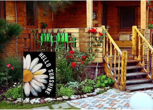 مرحبا الشمس المشرقة حديقة العلم الربيع الصيف الأزهار مزدوجة من جانب ديزي ترحيب الزخرفية الصغيرة الخيش حديقة الأعلام 12.5 × 18 بوصة الزينة الموسمية لساحة الحديقة الفناء في الهواء الطلق (أسود) in Kuwait