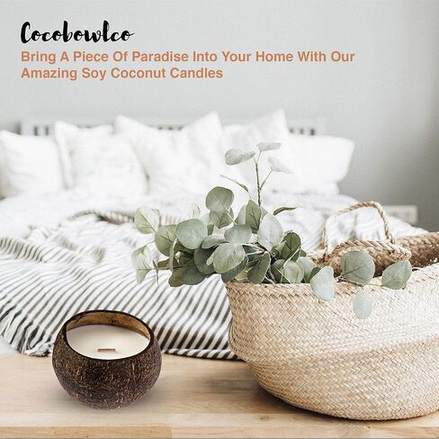 Scented Soy Coconut Shell Candles - Wood Wick Scented Candles Made with Real Coconut Shells (Coconut) in Kuwait
