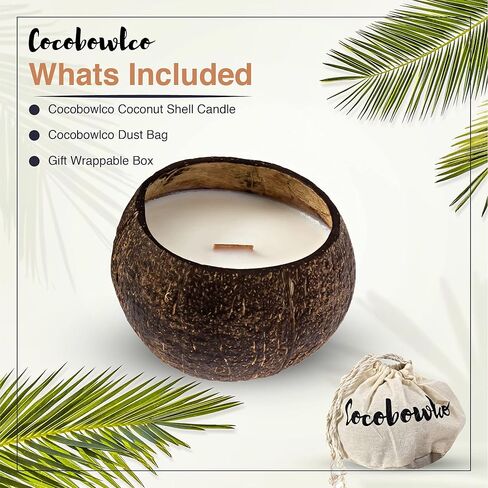 Scented Soy Coconut Shell Candles - Wood Wick Scented Candles Made with Real Coconut Shells (Coconut) in Kuwait