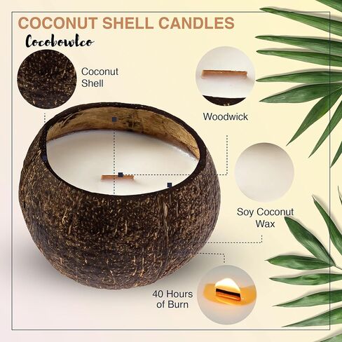 Scented Soy Coconut Shell Candles - Wood Wick Scented Candles Made with Real Coconut Shells (Coconut) in Kuwait