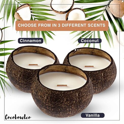Scented Soy Coconut Shell Candles - Wood Wick Scented Candles Made with Real Coconut Shells (Coconut) in Kuwait