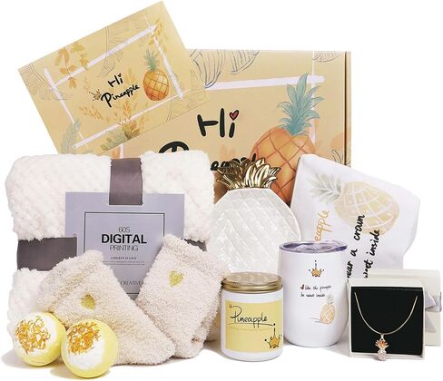 Pineapple Birthday Gifts for Women, Inspirational Pineapple Gifts for Pineapple Lovers, Get Well Soon Gifts Basket Care Package Unique Spa Gift Box with Blanket for You Her in Saudi Arabia