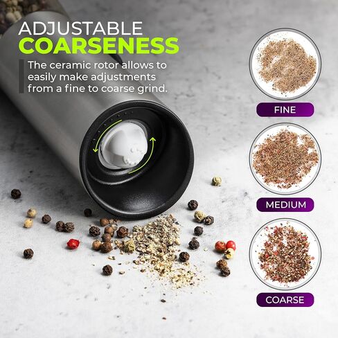 Rechargeable Electric Salt or Pepper Grinder, Automatic Gravity Mill with Adjustable Coarseness, Brushed Stainless Steel, Ceramic Blades and Refillable Glass (Bronze grinder - 1 unit) in Saudi Arabia