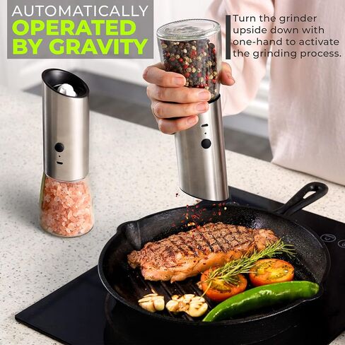 Rechargeable Electric Salt or Pepper Grinder, Automatic Gravity Mill with Adjustable Coarseness, Brushed Stainless Steel, Ceramic Blades and Refillable Glass (Bronze grinder - 1 unit) in Saudi Arabia