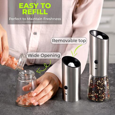 Rechargeable Electric Salt or Pepper Grinder, Automatic Gravity Mill with Adjustable Coarseness, Brushed Stainless Steel, Ceramic Blades and Refillable Glass (Bronze grinder - 1 unit) in Saudi Arabia
