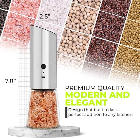 Rechargeable Electric Salt or Pepper Grinder, Automatic Gravity Mill with Adjustable Coarseness, Brushed Stainless Steel, Ceramic Blades and Refillable Glass (Bronze grinder - 1 unit) in Saudi Arabia