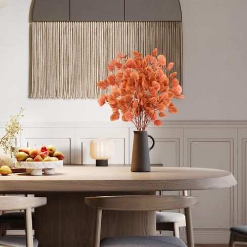 6 قطع من سيقان الأوكالبتوس الخريفية، 35.43 سم سيقان الخريف، نباتات الأوكالبتوس من الحرير الأصفر الفضي للمواقد المنزلية وحفلات الزفاف والمزهريات وديكورات عيد الشكر في الخريف in Kuwait