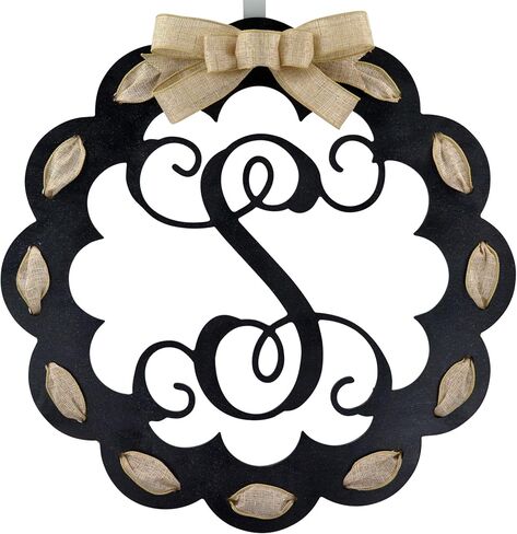 Letter S - Monogrammed Door Hanger | Mom Gift | Black and Burlap Everyday Year Letter Door Hanger in Kuwait