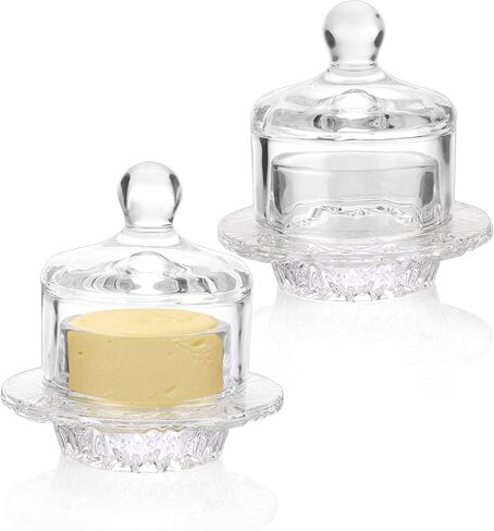 حزمة من طبقين زبدة زجاجيين صغيرين مع غطاء من JUXYES، غطاء زبدة صغير مستدير من الكريستال الشفاف مع غطاء، حافظة زبدة كريستال مزخرفة على سطح الطاولة مع غطاء قبة، أطباق زبدة صغيرة مغطاة بقبة in Kuwait