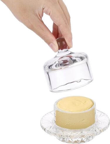 حزمة من طبقين زبدة زجاجيين صغيرين مع غطاء من JUXYES، غطاء زبدة صغير مستدير من الكريستال الشفاف مع غطاء، حافظة زبدة كريستال مزخرفة على سطح الطاولة مع غطاء قبة، أطباق زبدة صغيرة مغطاة بقبة in Kuwait