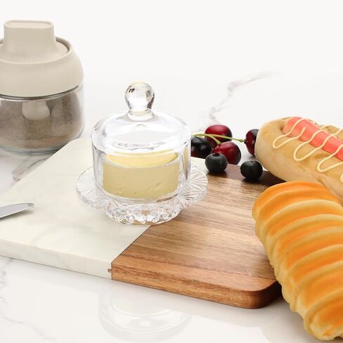 حزمة من طبقين زبدة زجاجيين صغيرين مع غطاء من JUXYES، غطاء زبدة صغير مستدير من الكريستال الشفاف مع غطاء، حافظة زبدة كريستال مزخرفة على سطح الطاولة مع غطاء قبة، أطباق زبدة صغيرة مغطاة بقبة in Kuwait