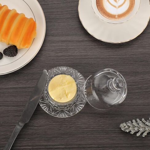 حزمة من طبقين زبدة زجاجيين صغيرين مع غطاء من JUXYES، غطاء زبدة صغير مستدير من الكريستال الشفاف مع غطاء، حافظة زبدة كريستال مزخرفة على سطح الطاولة مع غطاء قبة، أطباق زبدة صغيرة مغطاة بقبة in Kuwait