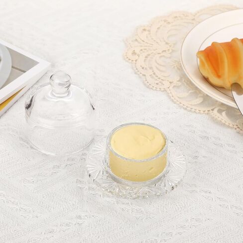 حزمة من طبقين زبدة زجاجيين صغيرين مع غطاء من JUXYES، غطاء زبدة صغير مستدير من الكريستال الشفاف مع غطاء، حافظة زبدة كريستال مزخرفة على سطح الطاولة مع غطاء قبة، أطباق زبدة صغيرة مغطاة بقبة in Kuwait