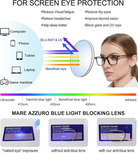 نظارات القراءة MARE AZZURO Blue Light Blocking 6.0 للنساء، قارئات كمبيوتر خفيفة الوزن 6.00 للسيدات الكبيرة، نظارات مكبرة للألعاب باللون الأسود 600 in Kuwait