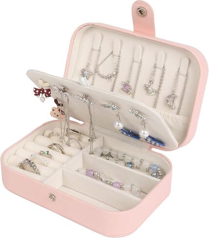 Travel Jewelry Box,PU Leather Small Jewelry Travel Case for Women Girls Double Layer Portable Jewelry Organizer Mini Travel Case Boxes Black in Saudi Arabia