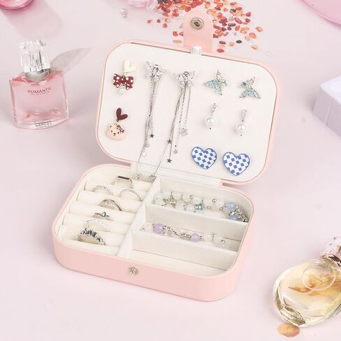 Travel Jewelry Box,PU Leather Small Jewelry Travel Case for Women Girls Double Layer Portable Jewelry Organizer Mini Travel Case Boxes Black in Saudi Arabia