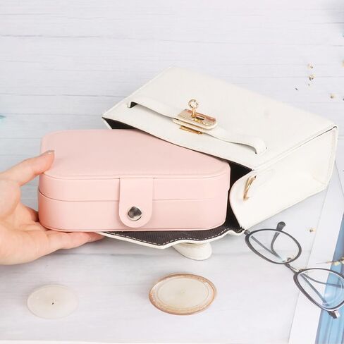 Travel Jewelry Box,PU Leather Small Jewelry Travel Case for Women Girls Double Layer Portable Jewelry Organizer Mini Travel Case Boxes Black in Saudi Arabia