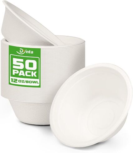 Paper Bowls 260 Packs, 12 OZ Disposable Paper Bowls Heavy Duty, Eco-Friendly White Disposable Hot Soup Bowls Bulk, Compostable Bamboo Bowls 350ml for Party, Camping, Birthday, Festivals in Saudi Arabia