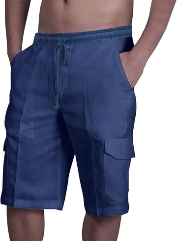 شورت Oymyakon الرجالي كاجوال برباط من القطن بخصر مطاطي للمشي شورت صيفي للشاطئ مع جيوب in Kuwait