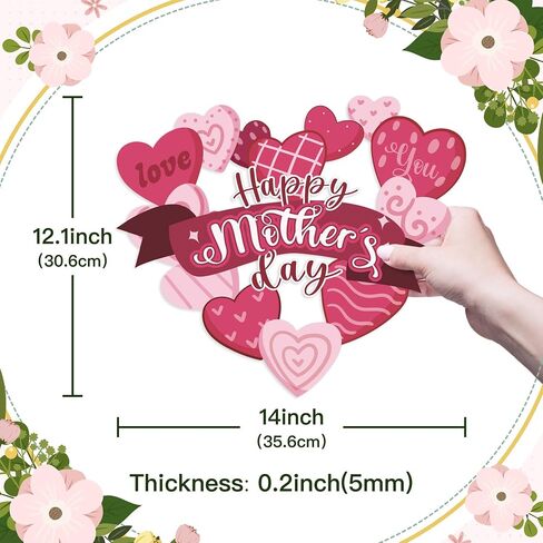 Putuo Decor Happy Mother's Day Welcome Sign, Mother's Day Heart-Shaped Wooden Hanger Decoration for Front Door, Window, Office, Flower Wreath Hanging Plaque for Party Years of Celebrations 12x14 in in Saudi Arabia