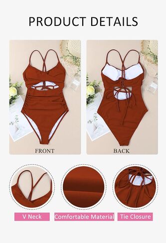 LaSuiveur Women's One Piece Swimsuit V Neck Cutout Tummy Control Lace Up Back Sexy Monokini Bathing Suits in Saudi Arabia