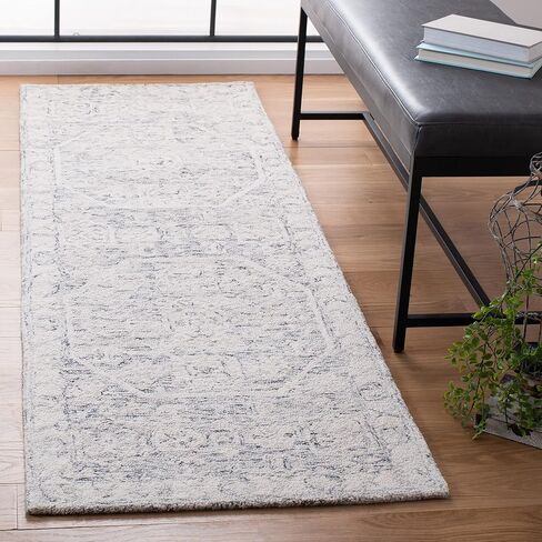 سجادة SAFAVIEH Micro-Loop Collection Runner - 2'3" x 7'، فحمي وعاجي، صوف مصنوع يدويًا، مثالي للمناطق ذات حركة المرور العالية في غرفة المعيشة وغرفة النوم (MLP524H) in Saudi Arabia