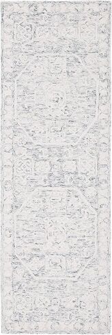 سجادة SAFAVIEH Micro-Loop Collection Runner - 2'3" x 7'، فحمي وعاجي، صوف مصنوع يدويًا، مثالي للمناطق ذات حركة المرور العالية في غرفة المعيشة وغرفة النوم (MLP524H) in Saudi Arabia