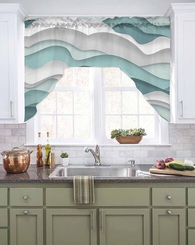 Blue Spring Floral Kitchen Curtains Swag Valance and Tier Curtains Set 24 Inch Length, Rod Pocket Drape Panels Pair Swag Curtains for Bathroom/Cafe/Window Elegant Botanical Summer Flowers Rustic in Saudi Arabia