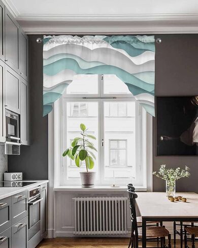 Blue Spring Floral Kitchen Curtains Swag Valance and Tier Curtains Set 24 Inch Length, Rod Pocket Drape Panels Pair Swag Curtains for Bathroom/Cafe/Window Elegant Botanical Summer Flowers Rustic in Saudi Arabia