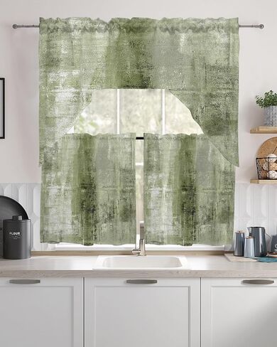 Blue Spring Floral Kitchen Curtains Swag Valance and Tier Curtains Set 24 Inch Length, Rod Pocket Drape Panels Pair Swag Curtains for Bathroom/Cafe/Window Elegant Botanical Summer Flowers Rustic in Saudi Arabia