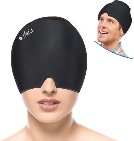 Gel Ice Headache Migraine Relief Hat Cap Hot and Cold Compress Therapy Stretchable Reusable Cold Gel Head Wrap Ice Pack Pad Mask for Tension, Sinus, Insomnia, Fever, Puffy Eyes, Hangover, Black in Saudi Arabia
