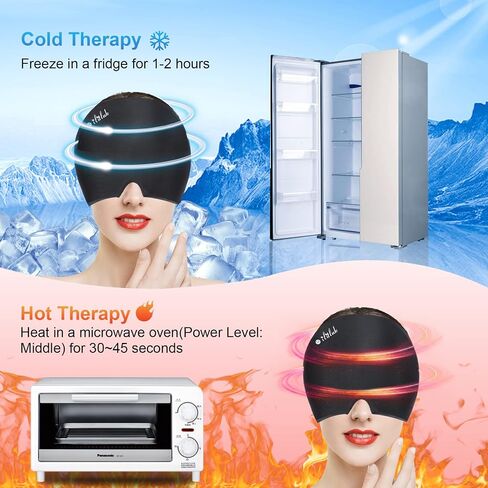 Gel Ice Headache Migraine Relief Hat Cap Hot and Cold Compress Therapy Stretchable Reusable Cold Gel Head Wrap Ice Pack Pad Mask for Tension, Sinus, Insomnia, Fever, Puffy Eyes, Hangover, Black in Saudi Arabia