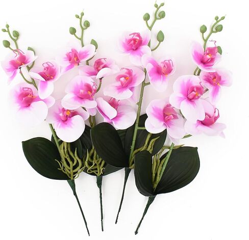 HUIANER Artificial Phalaenopsis Flowers 4 Pcs, 15" Fake Silk Orchids with Stem Leaves for Valentine's Day Home Office Wedding Party Décor (White) in Saudi Arabia