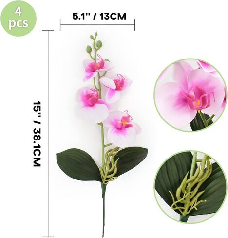 HUIANER Artificial Phalaenopsis Flowers 4 Pcs, 15" Fake Silk Orchids with Stem Leaves for Valentine's Day Home Office Wedding Party Décor (White) in Saudi Arabia