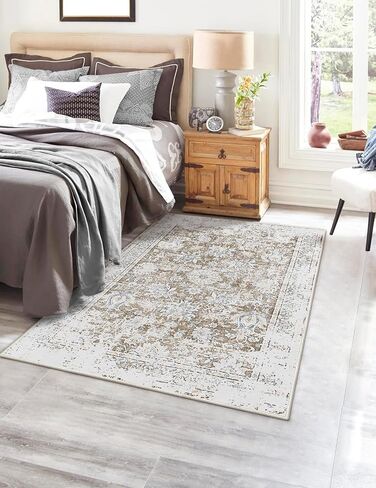Vintage Floral Washable 8x10 Rug, Boho Large Rugs for Living Room Lightweight Area Rug Indoor Green Print Non Slip Carpet Distressed Bedroom Rugs Dining Room Office in Saudi Arabia