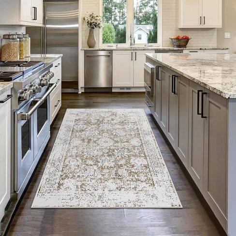 Vintage Floral Washable 8x10 Rug, Boho Large Rugs for Living Room Lightweight Area Rug Indoor Green Print Non Slip Carpet Distressed Bedroom Rugs Dining Room Office in Saudi Arabia