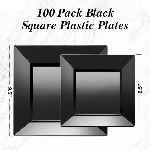 Goodluck 60 Pack Black Disposable Square Plastic Plates, Heavy Duty 30 Dinner Plates 9.5" and 30 Dessert Plates 6.5", Fancy Disposable Plates for Wedding, Holiday Party, Birthday, Halloween in Saudi Arabia