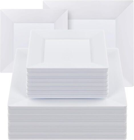 Goodluck 60 Pack Black Disposable Square Plastic Plates, Heavy Duty 30 Dinner Plates 9.5" and 30 Dessert Plates 6.5", Fancy Disposable Plates for Wedding, Holiday Party, Birthday, Halloween in Saudi Arabia
